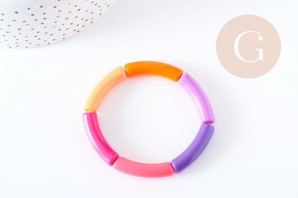 Bracelet jonc élastiqué résine violet rose orange doré 52mm, x1 (G8832)