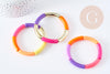 Bracelet jonc élastiqué résine violet rose orange doré 52mm, x1 (G8832)