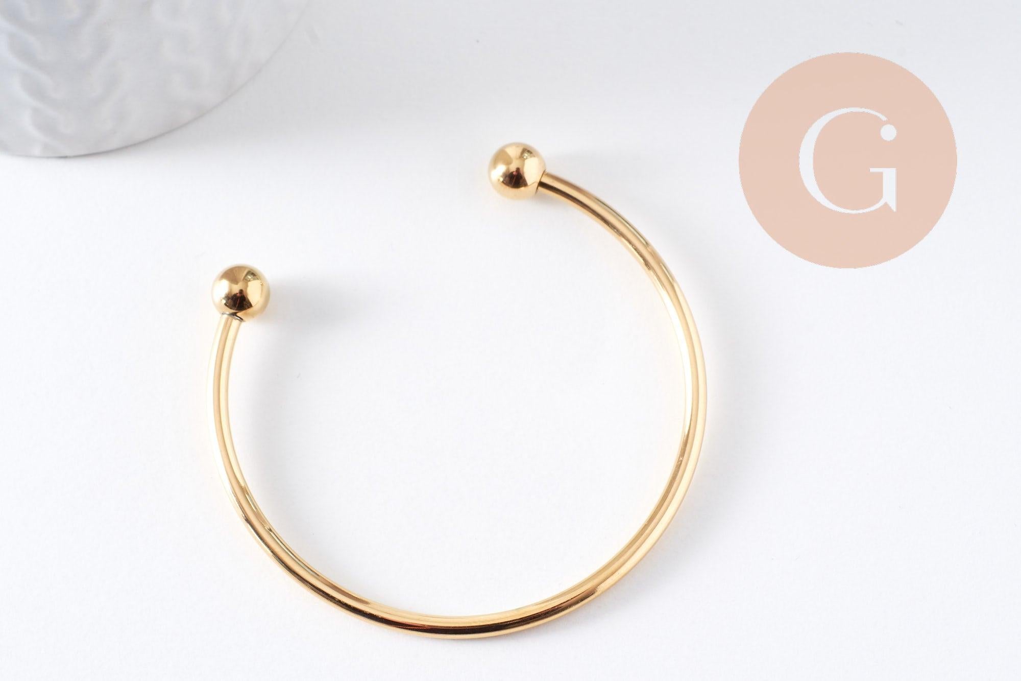 Bracelet jonc ouvert finition boule 2mm acier 304 inoxydable doré 60mm, x1 (G10311)