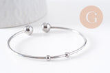 Bracelet jonc ouvert finition boule 4mm acier 304 inoxydable platine 50~65mm, x1 (G10314)