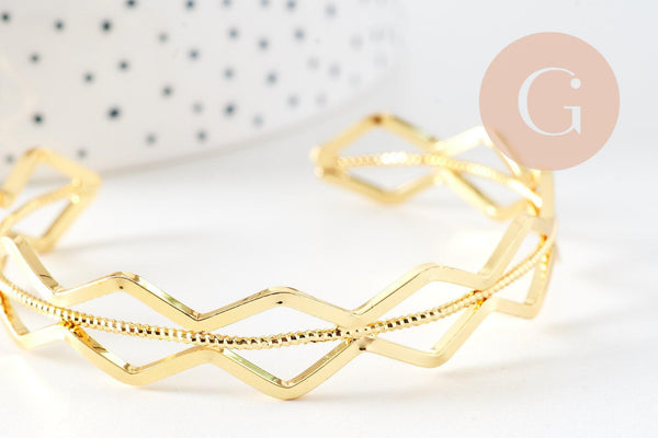 Bracelet jonc réglable laiton doré losange 14k50mm, x1 (G4698)