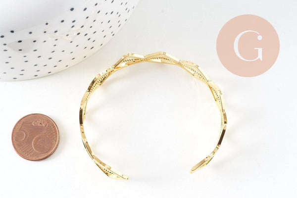 Bracelet jonc réglable laiton doré losange 14k50mm, x1 (G4698)