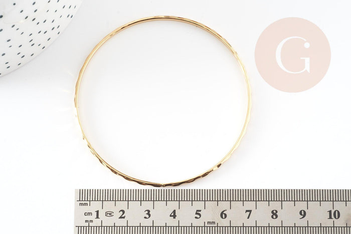 Bracelet jonc strié acier inoxydable doré 14k 71mm, x1 (G5961)