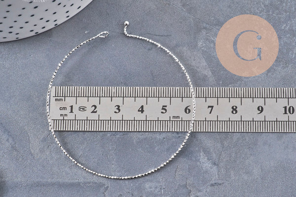 Bracelet jonc texturé rond 1mm acier 304 inoxydable platine 60mm, x1 (G10988)