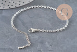 304 Stainless steel rhodium plated curb chain bracelet 4mm/18.5cm, x1 (G11204)