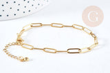Bracelet maille rectangle trombone acier inoxydable 304 doré 14k 19cm, x1 (G8715)