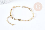 Bracelet maille rectangle trombone acier inoxydable 304 doré 14k 19cm, x1 (G8715)
