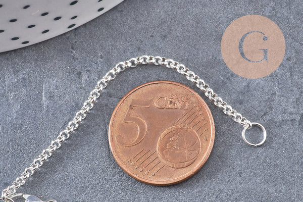 Bracelet maille rolo acier inoxydable argenté 16.5cm, x1 (G10914)