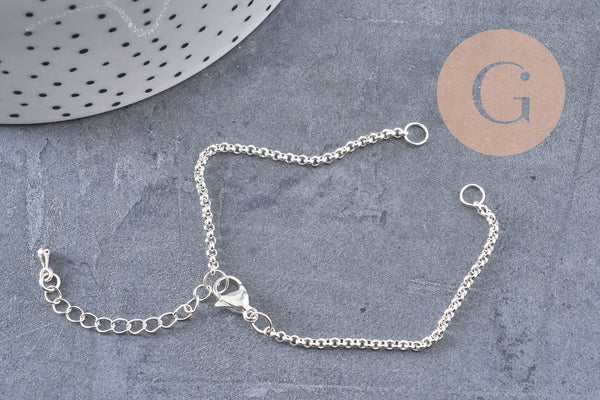 Bracelet maille rolo acier inoxydable argenté 16.5cm, x1 (G10914)