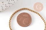 Bracelet maille rolo réglable fermoir coulissant acier inoxydable 304 doré 14k 24cm, x1 (G0188)