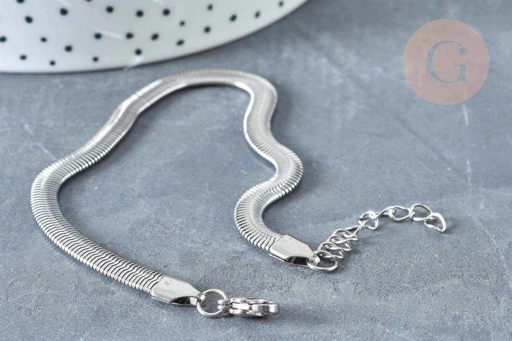 Bracelet maille serpent acier inoxydable platine, x1 (G8178)