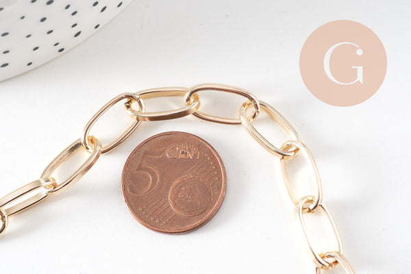 Bracelet maille trombone aluminium doré, bracelet doré à gros maillons, 18.3cm, x1 (G4933)