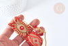 Bracelet manchette Réglable oeil protecteur cordon nylon perles rocailles tissées rouge 28cm, bijou chance à offrir, bracelet amitié, x1 (G7635)