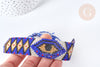 Bracelet manchette Réglable oeil protecteur perles rocailles tissées bleu 28cm, x1 (G7684)