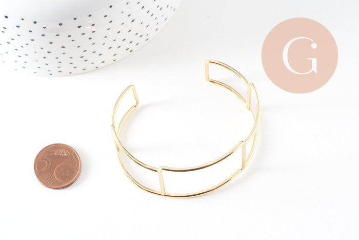 Bracelet manchette jonc réglable laiton 18k 51mm, x1 (G5261)