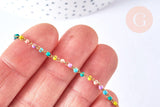 Bracelet ou collier acier 304 inoxydable doré 14k résine multicolore 2-3mm/19cm, x1 (G3774)