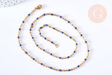 Bracelet ou collier acier doré 14k résine bleu marine chaine dorée, bracelet chaîne fine,1.5mm,20.5cm, x1 G3603