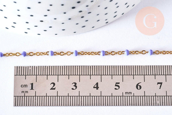 Bracelet ou collier acier doré 14k résine lilas 1.5mm-20.5cm, x1 (G3598)
