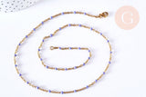 Bracelet ou collier acier doré 14k résine lilas 1.5mm-20.5cm, x1 (G3598)