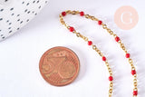 Bracelet ou collier acier doré 14k résine rouge 20.5cm, x1 (G3599)