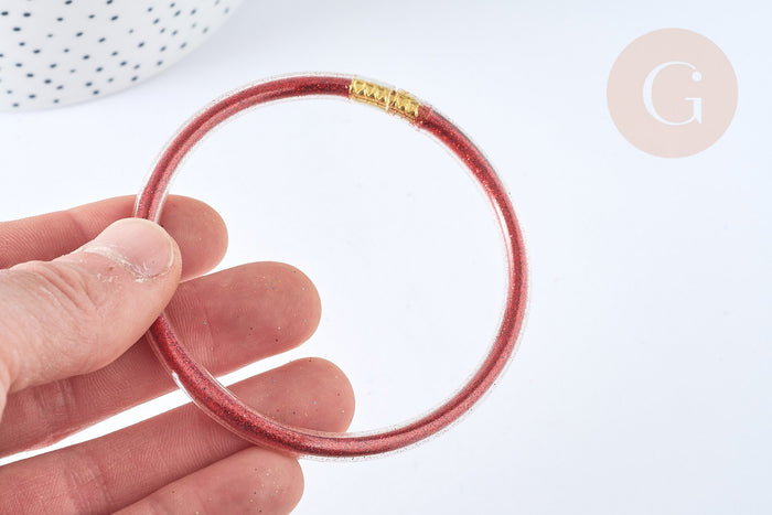 Bracelet paillettes tube plastique PVC 6,3cm, bijoux fantaisie DIY, x1 (G7228)