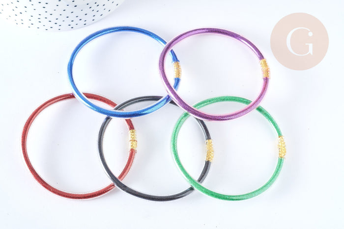 Bracelet paillettes tube plastique PVC 6,3cm, bijoux fantaisie DIY, x1 (G7228)