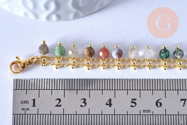 Bracelet perle agate naturelle réglable laiton doré 14k 18cm, x1 (G5803)