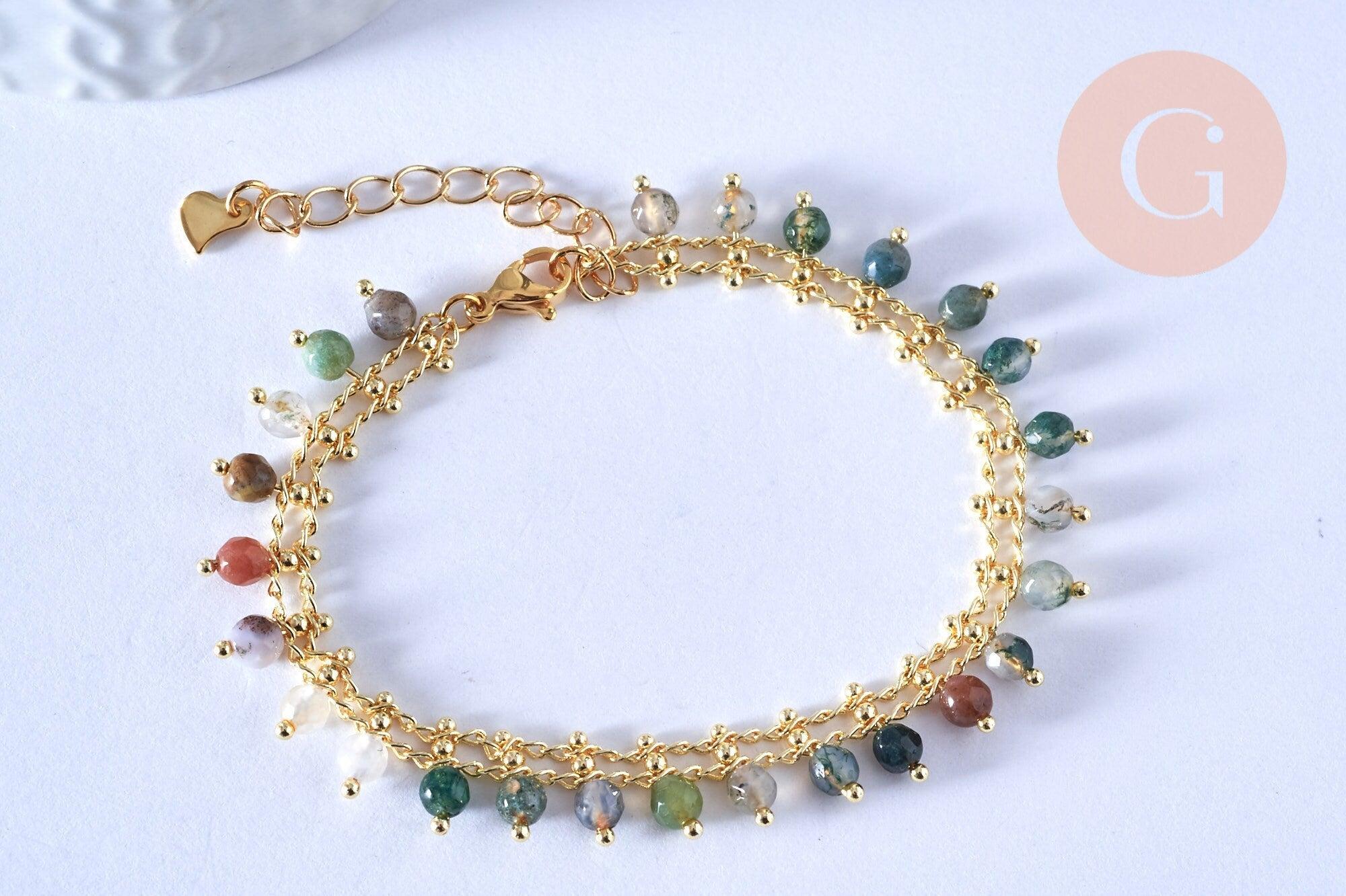 Bracelet Sur Mesure En Agate Noire Mate Et Laiton - Pierre Naturelle, Sans Fermoir, Neuf