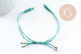 Bracelet réglable cordon polyester laiton & acier 304 doré 18K 24.5cm, x1 (G9575)