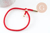 Bracelet réglable cordon polyester rouge acier 304 platine 23-25cm, x1 (G9573)