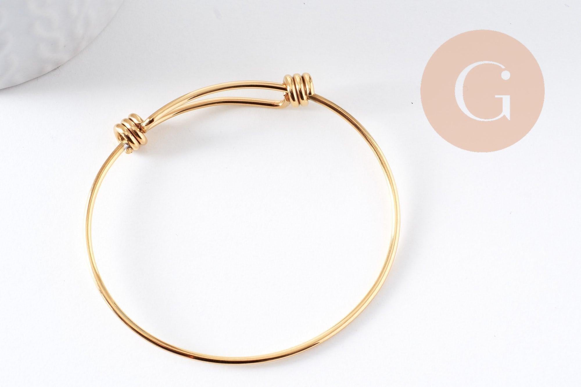 Bracelet réglable jonc lisse acier 304 inoxydable doré 63-65mm, x1 (G2915)