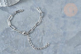 Bracelet réglable maille trombone fantaisie platine acier 304 inoxydable 14.5cm, x1 (G7885)