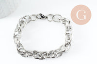 Bracelet très grosse maille acier inoxydable platine 20.5cm, x1 (G9485)