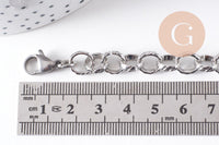 Bracelet très grosse maille rolo acier inoxydable platine texturé 20.3cm, x1 (G10313)