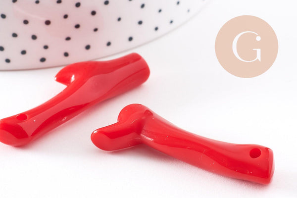 Branche corail acrylique rouge, perle acrylique, corail rouge, coquillage bijou,45mm,x5 (G0186)