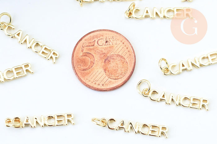 Breloque Cancer laiton doré 18k,sans nickel ,pendentif horoscope,22.5mm, x1 (G6042)