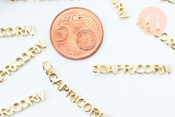 Breloque Capricorne laiton doré 18k cristal,sans nickel,création bijoux astrologique, pendentif horoscope,31mm, x1 (G6054)