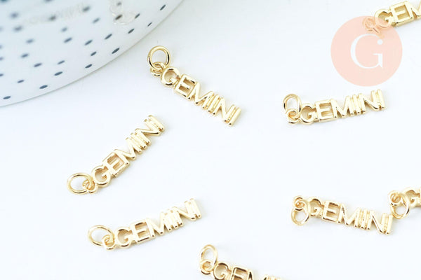Breloque Gémeaux laiton doré 18k ,sans nickel,création bijoux astrologique, pendentif horoscope,19mm, x1 (G6047)