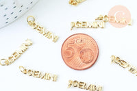 Breloque Gémeaux laiton doré 18k ,sans nickel,création bijoux astrologique, pendentif horoscope,19mm, x1 (G6047)