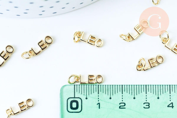 Breloque Lion laiton doré 18k cristal,sans nickel,création bijoux astrologique, pendentif horoscope,12mm, x1 (G6053)