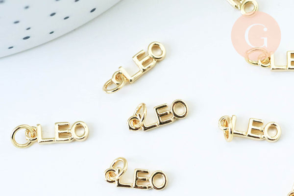 Breloque Lion laiton doré 18k cristal,sans nickel,création bijoux astrologique, pendentif horoscope,12mm, x1 (G6053)