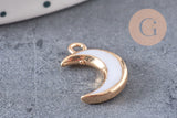 Breloque Lune nacre blanche naturelle laiton doré 16.5mm, x1 (G2870)