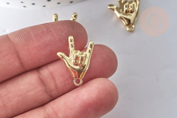 Breloque Main signe Rock zamac doré 20mm, x1 (G7985)