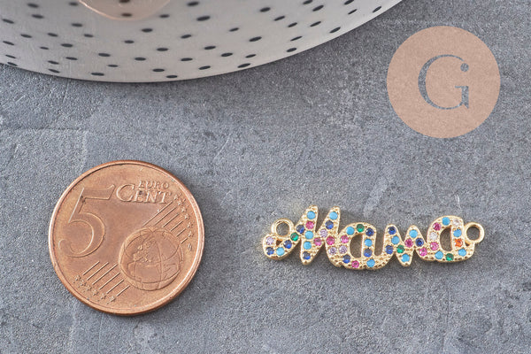 Breloque Mama laiton doré 18k cristal coloré,sans nickel,pendentif amour, Pendentif zircon,30mm x1 (G3475)