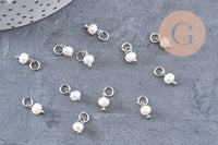 Breloque Perle d'eau douce naturelle blanche acier 304 inoxydable platine 8.5mm, x1 (G10901)