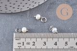 Breloque Perle d'eau douce naturelle blanche acier 304 inoxydable platine 8.5mm, x1 (G10901)