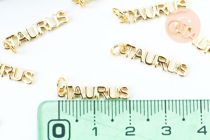 Breloque Taureau laiton doré 18k,sans nickel,création bijoux astrologique ,pendentif horoscope,20mm, x1 (G6043)