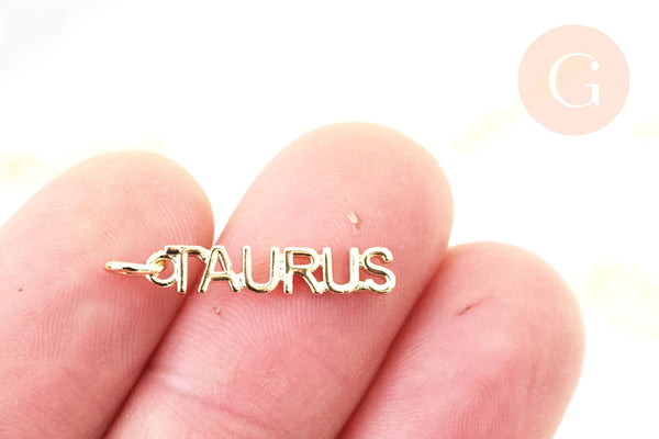 Breloque Taureau laiton doré 18k,sans nickel,création bijoux astrologique ,pendentif horoscope,20mm, x1 (G6043)