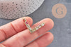 Breloque V laiton doré 18k cristal,sans nickel,pendentif amour, Pendentif zircon coloré,33.2mm, x1 (G8788)