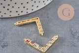 Breloque V laiton doré 18k cristal,sans nickel,pendentif amour, Pendentif zircon coloré,33.2mm, x1 (G8788)